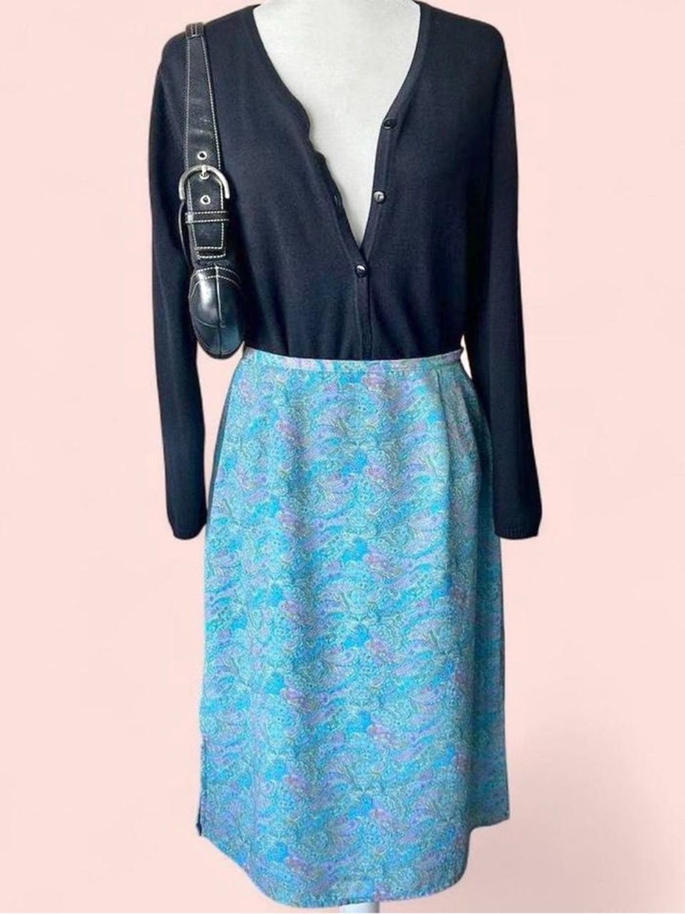 Vintage Kathie Lee Collection Blue Paisley Midi Skirt